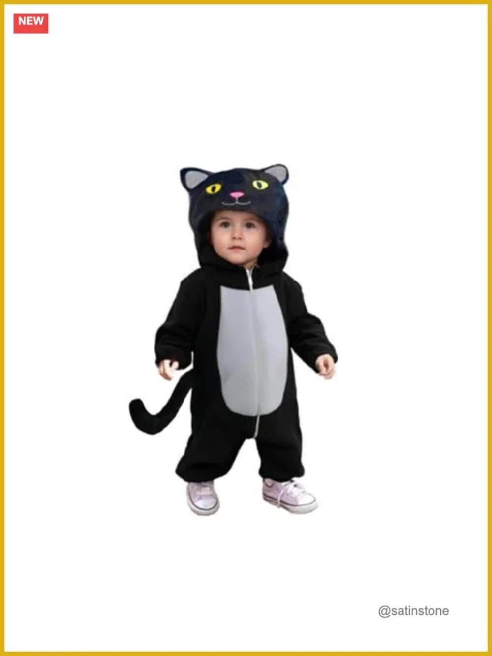 Baby Black Cat Halloween Costume Toddler Boy Girl Hooded Onesie Zipper